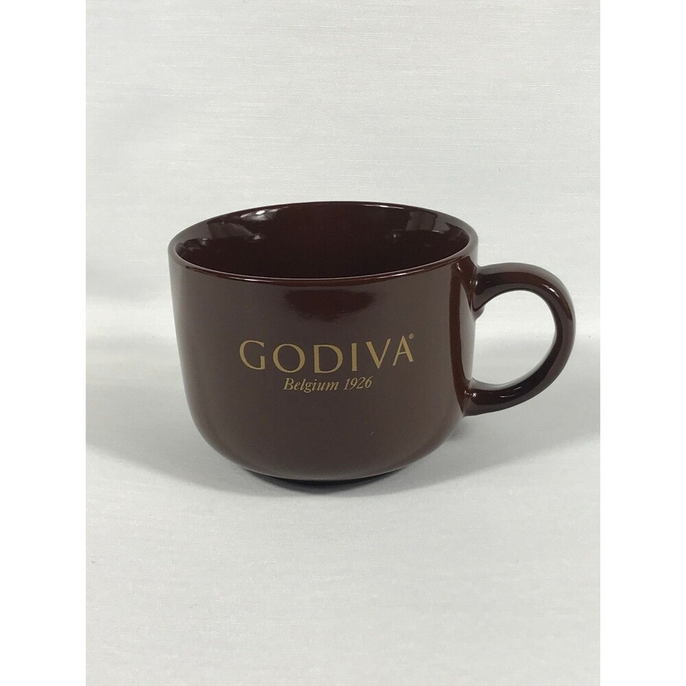 Godiva Belgium 1926 16oz Coffee Mug Brown Gold Logo Stoneware Hot Cocoa Cup